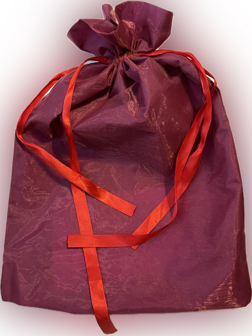 Sheer Organza Wine Colored Fabric Gift Tote Bag Red Satin Ribbon Drawstring